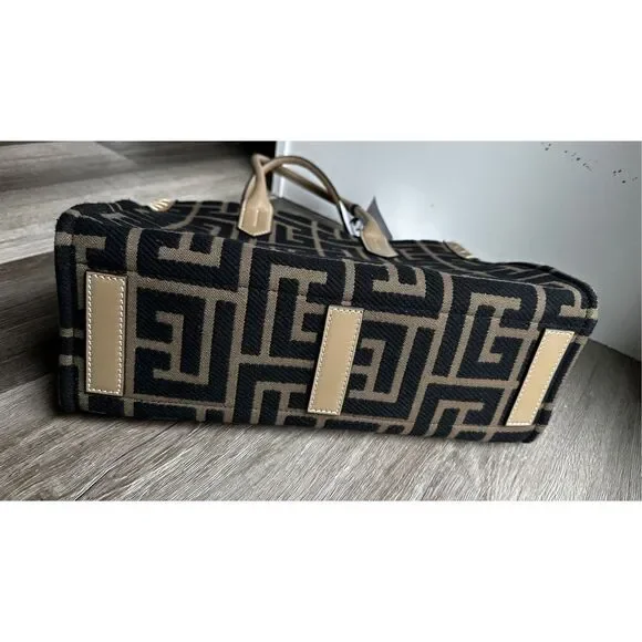 BALMAIN Khaki & Black B-Army 36 Monogram Jacquard Tote $1495 - Picture 13 of 13